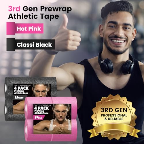 3rd Gen Hot Pink Pre Wrap, 4 Pack Prewrap Athletic Tape for Hair