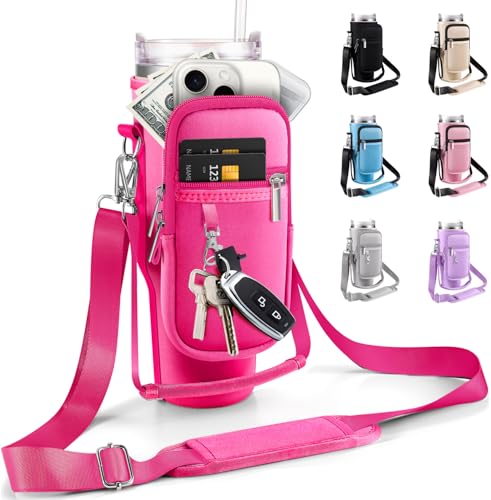 Water Bottle Carrier Bag for Stanley Cup 40 oz with Phone & Storage Pockets - color: Red