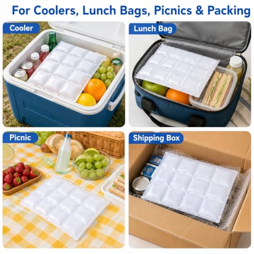 Water Activated Ice Pack Sheets, 4 Pack Reusable Self-Absorbing Freezer Packs, 12-Cell Flexible Gel Ice Packs, 11.2 x 8.3 in, for Coolers, Lunch Bags, Shipping, Cold Compress