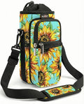 AUPET Water Bottle Sling Bag Sleeve Holder Carrier 25/32/40/64 oz,Insulated Crossbody Water Bottle Case Cover with Strap and Pockets for Men/Women Walking Hiking - color: Sunflower Green background, size: 40oz