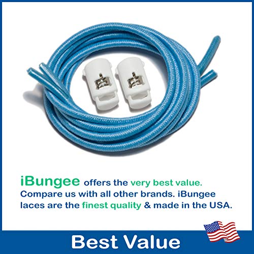 IBUNGEE LACES (Elastic No Tie Shoelaces (Made in the USA) - color: Light Blue, size: 22-inch
