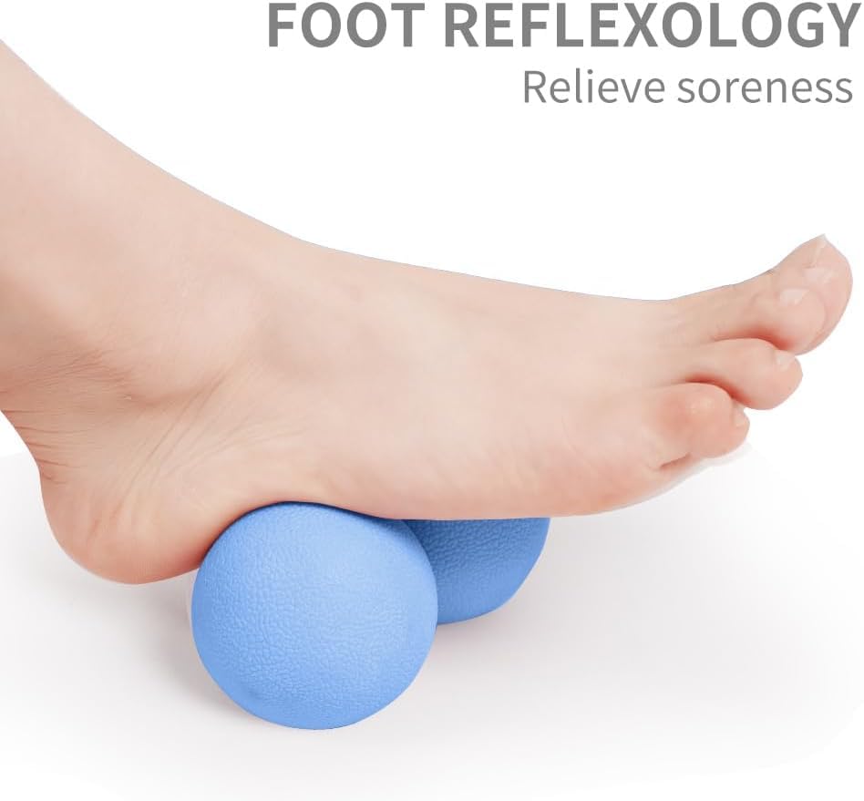 Double Lacrosse Peanut Massage Ball for Deep Tissue Pain Relief - Micro-Elastic Myofascial Roller Ball for Back and Neck, Foot and Physical Therapy (Blue) - color: Blue