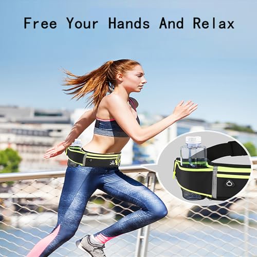 Running Belt for Men and Women, 4-Pocket Waist Pack Fits Large Phones, Lightweight No-Bounce Running Fanny Pack with Water Bottle Holder for Running, Walking, Cycling, Gym