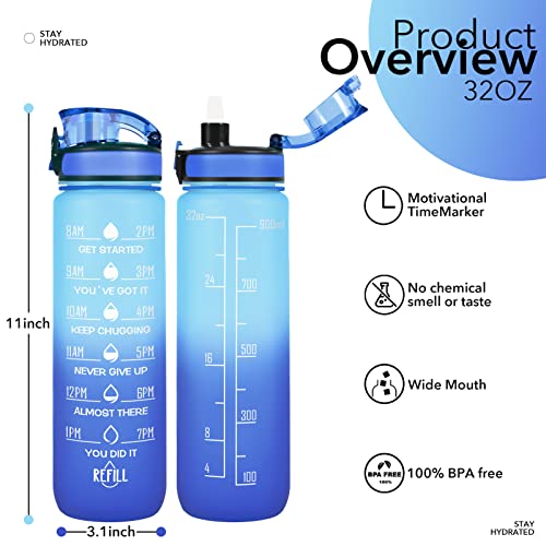 32 oz Water Bottles with Strap & Straw, Sport Motivational Water Bottles - color: Sunflowers