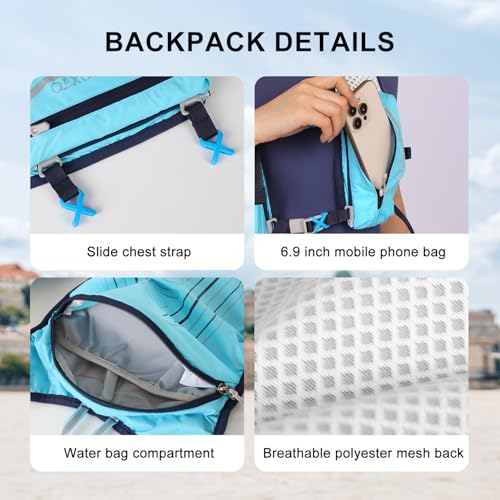 INOXTO Running Hydration Vest Backpack,Lightweight Insulated Pack with 1.5L Water Bladder Bag Daypack for Hiking Trail Running Cycling Race Marathon for Women Men - color: Blue stripes