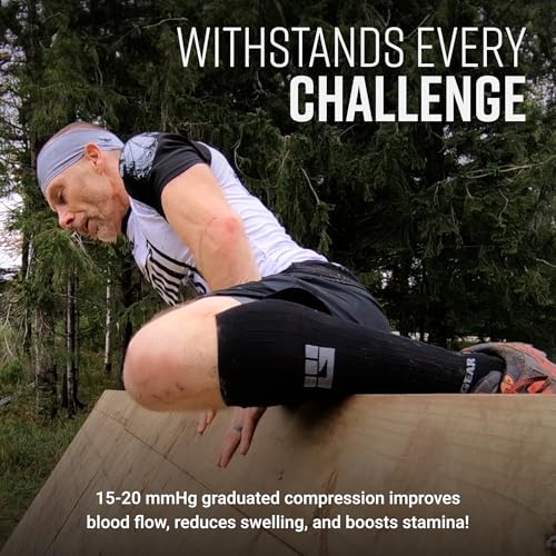 MudGear Graduated Compression Socks, Durable, Sweat-Resistant OCR Performance Socks with Cushioned Footbed, Made in USA - color: Black/Gray, size: Medium
