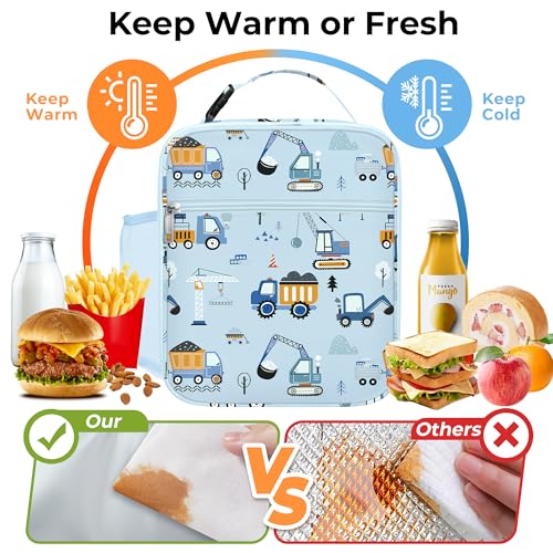 Clastyle Car Insulated Kid Lunch Bag for Boy Lunch Box, Blue Construction - color: Blue Construction