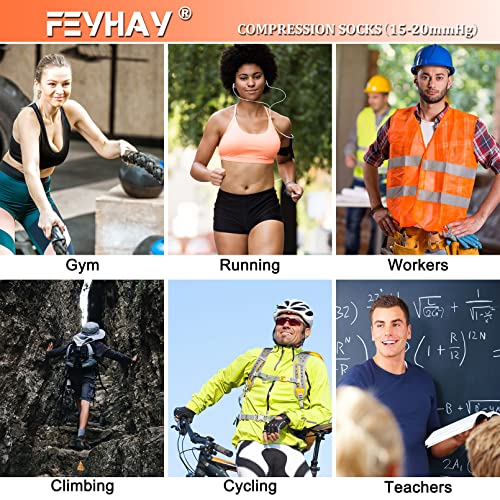 FEYHAY Copper Compression Socks (8 Pairs) 15-20 mmHg Circulation is Best Athletic & Daily for Men & Women, Running, Climbing - color: 09 Colour Mixture, size: Large-X-Large