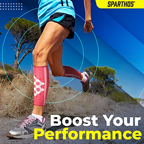 Sparthos Calf Compression Sleeves, Shin Splint Relief Men, Women - Pink-M - color: Flamingo Pink