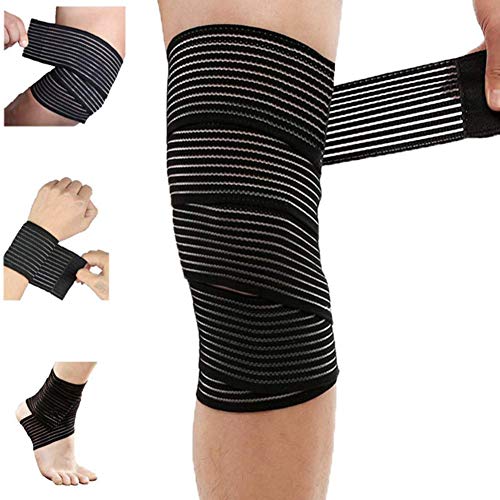 Extra Long Elastic Knee Wrap Compression Bandage Brace Support for Legs, Plantar Fasciitis, Stabilising Ligaments, Joint Pain, Squat, Basketball, Running, Tennis, Soccer, Football, Volleyball (Black) - color: Black