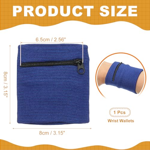Wrist Wallet Wristband with Zipper,Cotton Wrist Band SweatBands - color: Sapphire Blue