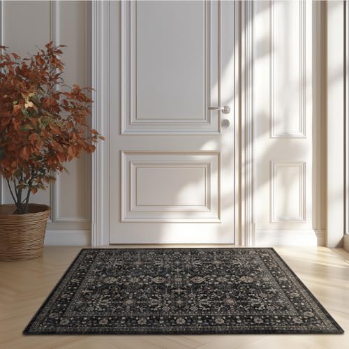 Ruaruarug Washable Small Area Rug 2×3 for Entryway, Ultra Soft, Black Grey - color: Dark Gray, size: 2' x 3' (Rectangular)
