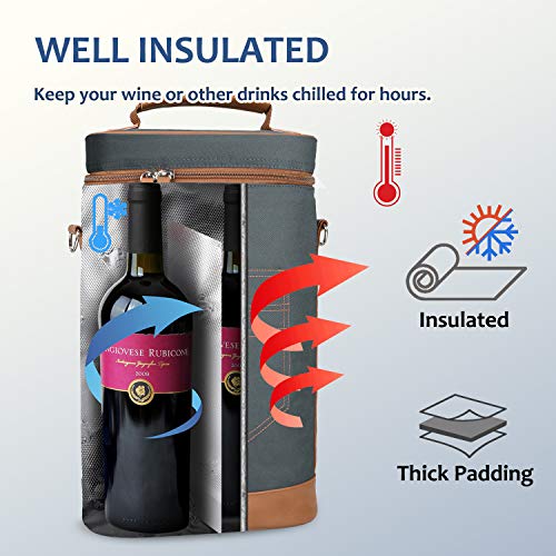 Tirrinia 2 Bottle Insulated Wine Tote Carrier Bag - color: Gray 2, size: 2 Bottle-without front pocket