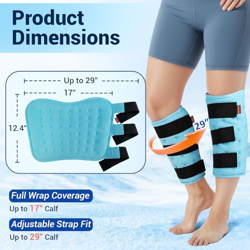 Comfytemp Extra Large Calf Shin Splint Ice Packs for Injury Reusable Wrap - color: Blue 32, size: Extra Large