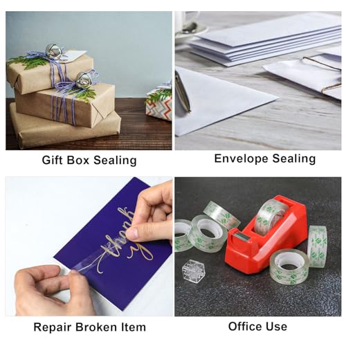 BOMEI PACK Tape Dispensers Desk, 1 Pack Red with 6Rolls Transparent Tape Refills, 1 Inch Core, for Gift Wrapping, School, Office and Home