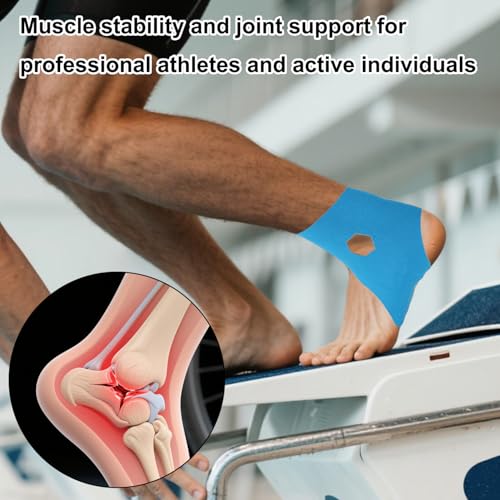 10pcs Precut Kinesiology Tape for Ankle, Elastic Latex-Free Cotton Athletic Tape Strips Waterproof and Breathable Ankle Support Patches for Sports and Training (Blue)