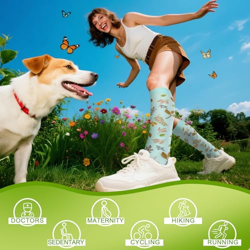 6 Pairs 20-30 mmHg Knee High Compression Socks, Unisex, Running, Travel - color: White, size: Large-X-Large