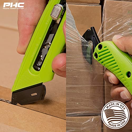 Pacific Handy Cutter S5L Safety Cutter, Left Handed Retractable Utility Knife, Ergonomic Film Cutter, Bladeless Tape Splitter, Steel Guard, Safety, Damage Protection, Warehouse & In-Store Cutting, Red