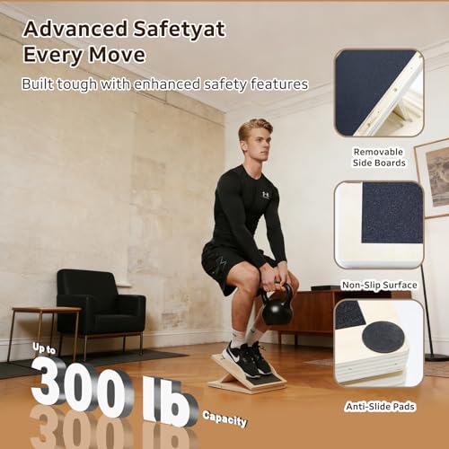 Slant Board with 6 Angles Converts to a Balance Board Premium Calf Stretcher & Wobble Board for Effective Stretching & Squats Exercise with Velour Surface