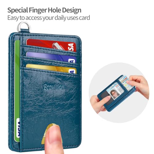 Slim Minimalist Front Pocket Wallet, RFID Blocking Credit Card Holder Wallet with Integrated D-Shackle for Men Women - color: Glossy Deep Cyan