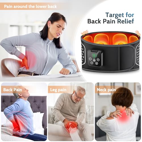 Lower Back Massager with Heat, Cordless Back Heating Pad with 4 Heat Levels 3 Vibration Modes & Air Compression Pain Relief Gifts for Women, Men, Mom & Dad
