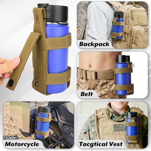 Water Bottle Holder, Lightweight Bottle Carrier for Tactical Backpack, Portable Adjustable Belt Water Bottles Holder Pouch for Travel Gym Hiking Camping - color: Khaki