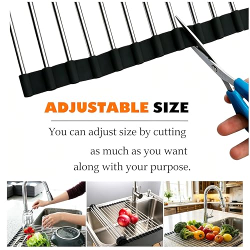 Ahyuan Roll up Dish Drying Rack Over The Sink Kitchen Roll up Sink Drying Rack Portable Dish Drainer Foldable Dish Drying Rack (Black, 20.5''X16.9'') - color: Black, size: Rectangle 20.5 inches x 16.9 inches
