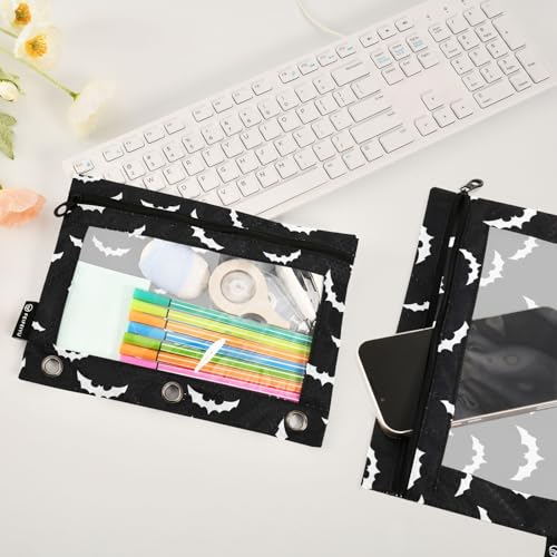 Bats Halloween Goth Pencil Pouches for 3 Ring Binder 2 Pack - color: Bats Halloween Goth