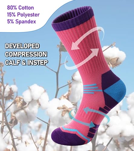 FNOVCO Women's Hiking Walking Running Crew Socks Thick Cushioned Athletic Compression Socks 5 Pairs - color: 5 Pairs Multicolor 01, size: 5-8