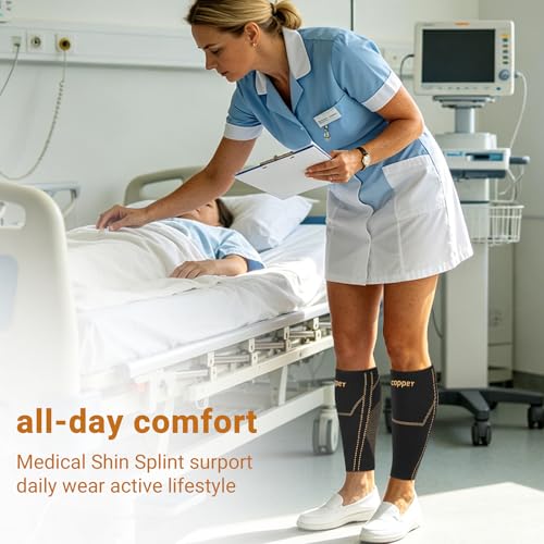 Copper Calf Compressions Sleeve for Men & Women-Breathable Compression Shin Leg Sleeve-High Stretch Footless & Non-Slip Leg Sleeves for Runners, shin splint relief (Black-XLarge)