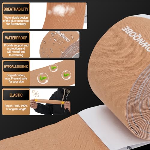 Kinesiology Tape, 2 Rolls, 40 Precut Strips, Waterproof, Beige - color: Beige