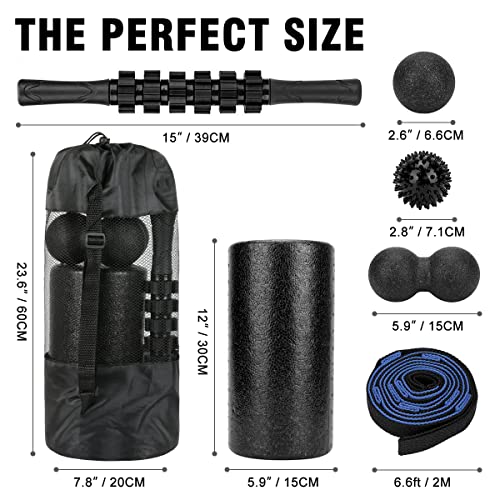 Foam Roller Set - High Density Back Roller, Muscle Roller Stick - color: Black 12-inch