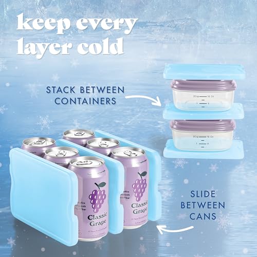 Cool Coolers by Fit & Fresh 4 Pack XL Slim Ice Packs, Quick Freeze Space Saving Reusable Ice Packs for Lunch Boxes or Coolers - color: Blue (4 Pack)