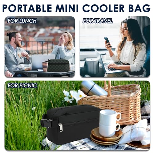 GYEUKHAM Freezable Lunch Bag,Reusable & Collapsible Mini Cooler for Adults,Insulated Lunch Box with Ice Packs,Freezable Snack Bag with Handle Buckle, On-the-Go,Black - color: Black+Ice pack