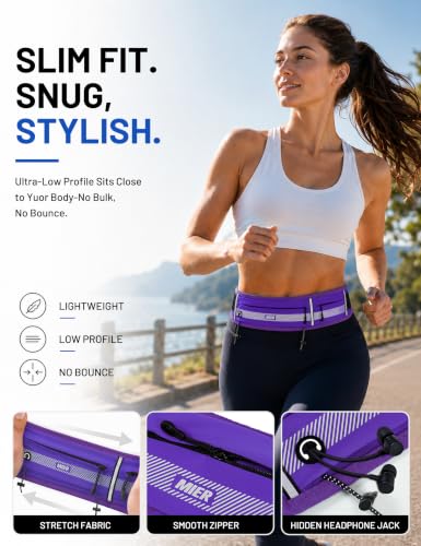 MIER Running Belt for Women & Men, Fanny Pack with Marathon Bib Clip Purple - color: Purple