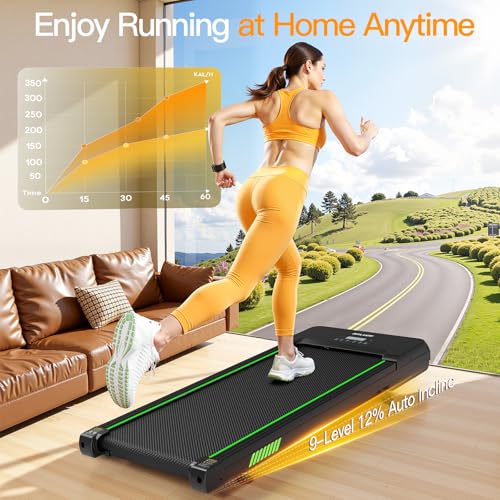 AKLUER Walking Pad Treadmill with 12% Auto Incline Adjustable Handlebar - color: deep black