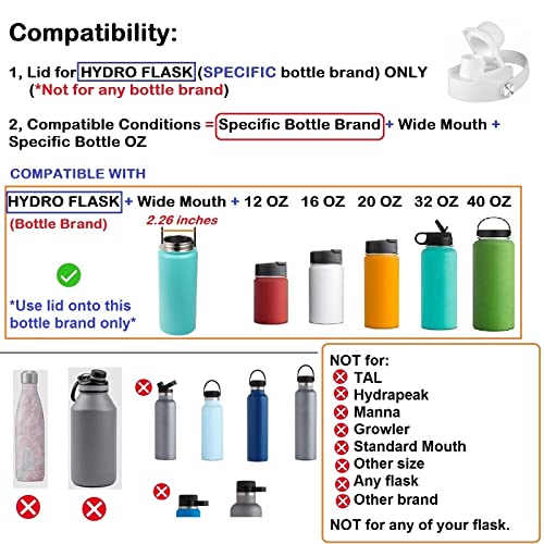 Lid for Hydro Flask 32 40 oz Wide Mouth, Replacement Lids Compatible with Hydro Flask Wide Mouth Water Bottle, Top Spout Lid with Handle, Wide Mouth Lid Chug Cap Accessories - color: White - 1 Pack