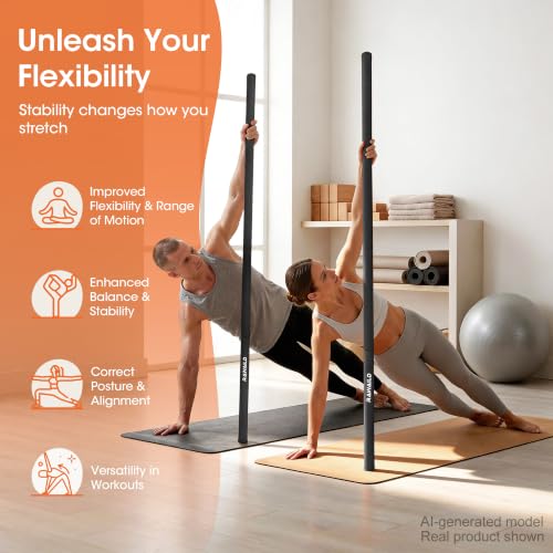 Yoga Stick, Upgraded 5ft Steel Mobility Exercise Bar for Back Stretching - color: 2-Black