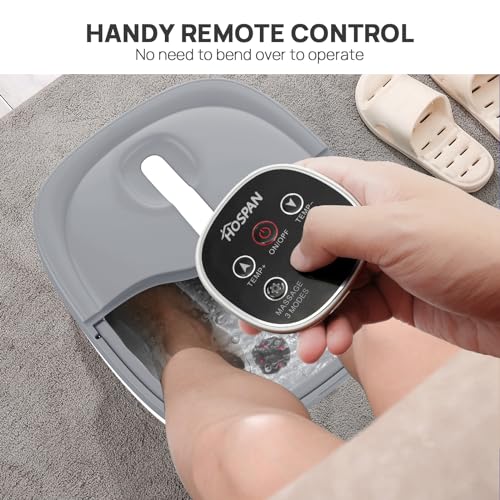 HOSPAN Collapsible Foot Spa Electric Rotary Massage, Foot Bath with Heat, Bubble, Remote, and 24 Motorized Shiatsu Massage Balls. Pedicure Foot Spa for Feet Stress Relief - color: Gray