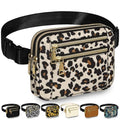 Capolo Fanny Packs for Women 4 Zip Pocket Crossbody Belt Bag Waist Bags - color: Leopard, size: Large