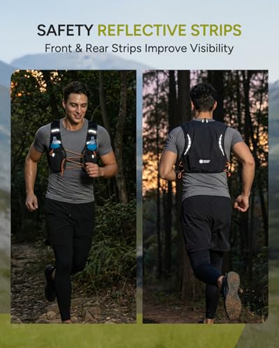 Sahara Sailor Running Vest for Women Men, 2PCS 500ml Soft Flasks, Adjustable Chest Waist Fit, Multi-Pockets, Lightweight Breathable Reflective Hydration Backpack for Running, Trail, Cycling, Hiking - size: M (32–42 in)