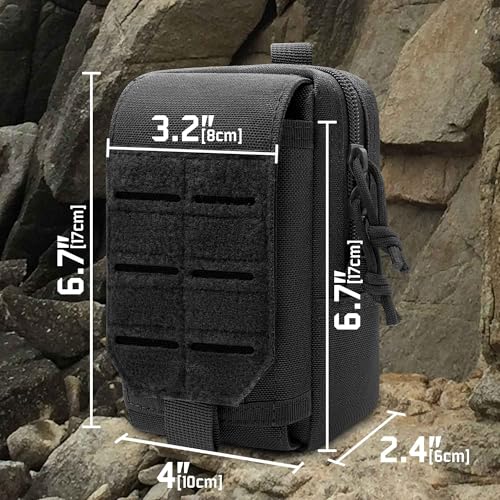Molle Phone Pouch, 2 Piece 1000D Laser-Cut Tactical Small Molle Admin Pouch, Hook & Loop Heavy Duty Belt Molle Pouches for Belt Backpack Vest - color: 1 Piece Black