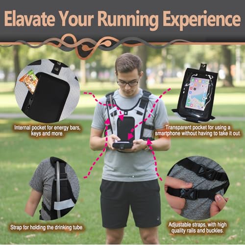 Running Hydration Vest with POV Camera Phone Pocket — Includes 1.5L Water Bladder — Zero-Bounce Stability, Adjustable Straps — Lightweight Reflective Hiking Backpack for Women & Men - color: BLACK