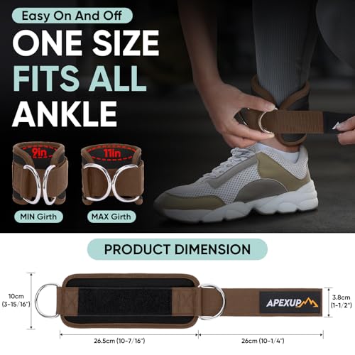 APEXUP Ankle Strap for Cable Machine, Ankle Resistance Bands, Cable Kick Back Ankle Straps for Gym, Glute Workouts, Leg Extensions, Adjustable Straps with Neoprene Padding - color: Black+Mocha, style: Pair