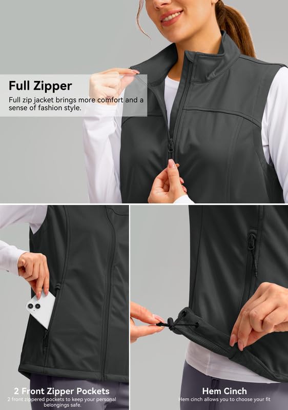 Soothfeel Women's Vest with 4 Pockets Lightweight Jacket Hiking Travel - color: Dark Grey, size: Medium