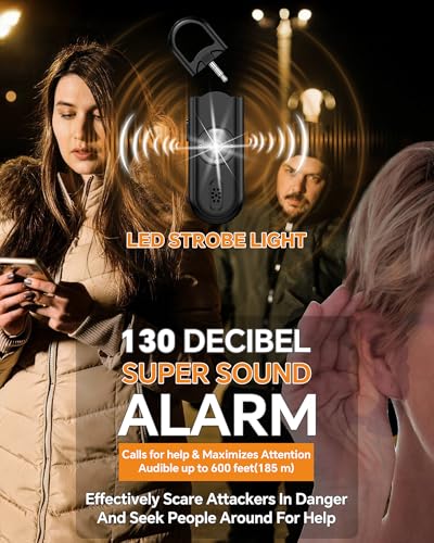 Safe Sound Personal Alarm, 2 Pack 130 dB Loud Siren Song Emergency Security Alarm Keychain with Strobe LED Light, Personal Sound Safety Siren for Women, Men, Children, Elderly - color: Black/Purple