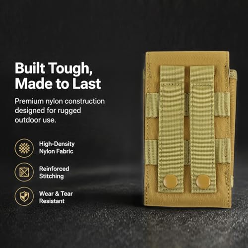 Outdoor Molle Tactical Phone Pouch 5.5-7.5 inches Cell Phone Waist Bag Sports Running Hiking Camping Hunting Portable Mobile Phone Belt Holder Utility Carry Pouch (Khaki)