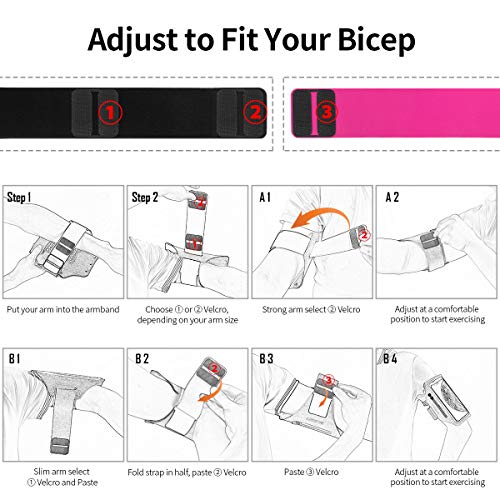 Running Armband with Earphone Pouch Fits Phones up to 6.9" - color: Rose (Up to 6.9''), size: Medium