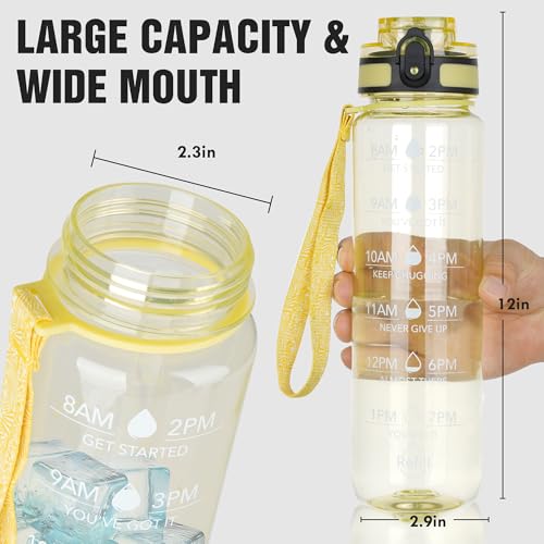 OLDLEY Water Bottle, 32oz Motivational Sports Water Bottle with Time Marker - color: Clear Star