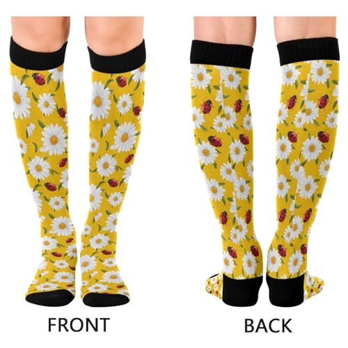 Wusikd Heartbeat Symbol Compression Socks for Women and Men Circulation Black Long Socks for Athletic Running 1 - color: Ladybug